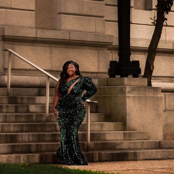 Seomiscky Plus Size One Shoulder Dress Green Sequin Dress - Picture 6 of 9